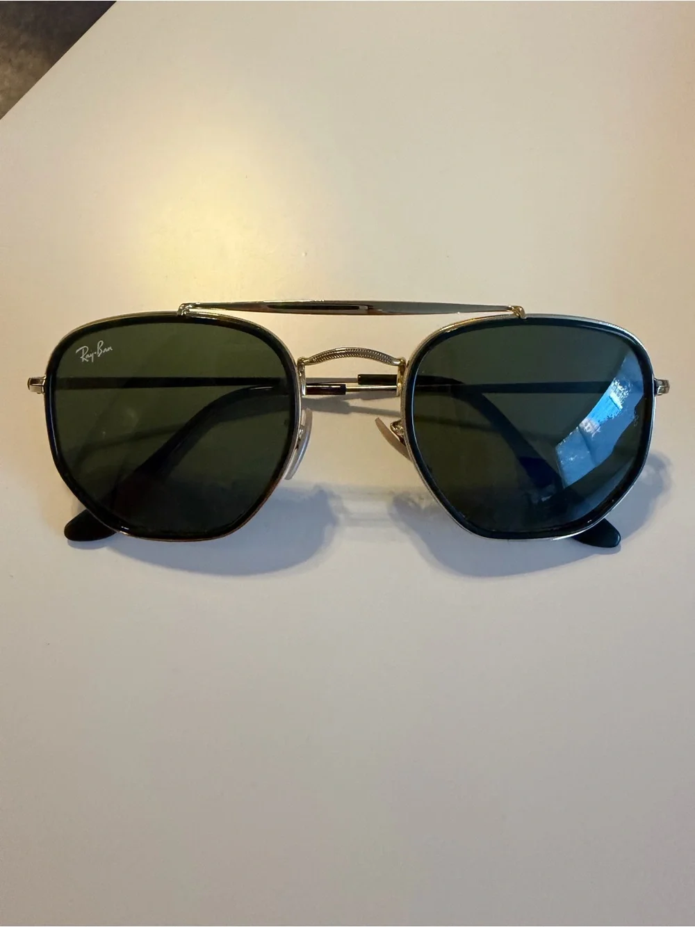Ray-Ban Silver Frame Sunglasses with Dark Green Lenses
